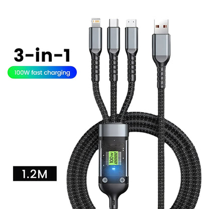 3-i-1 laddningskabel med belysning – 1,2 m