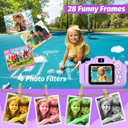 Kids Digital Camera 1080P HD 2.01" Unicorn Toy Camera Silicone Case Games USB Mini Video Recorder Gift for Girls 3-12 Age