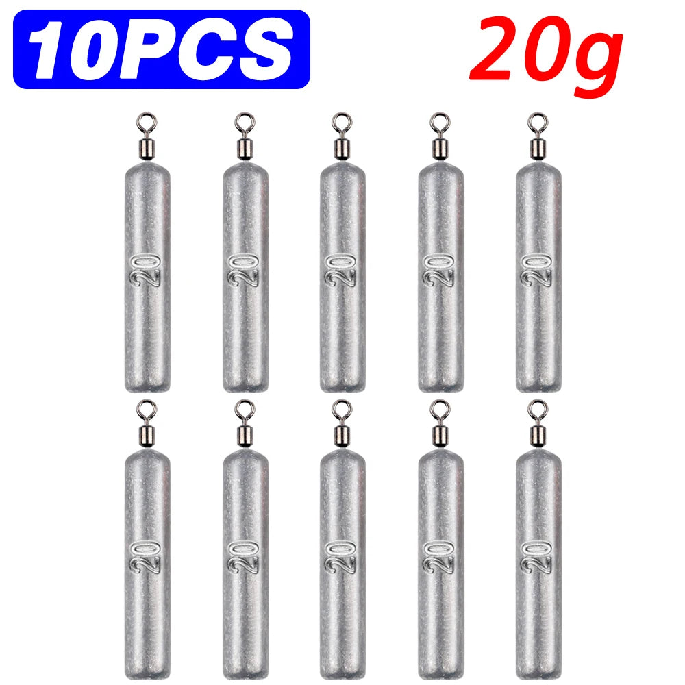 Fishing Weight 10PCS 3.5g 5g 7g 10g 14g 20g Tube Bullet Quick Rod Jig Head Casting Metal Tackle Kit Pesca Tool Plumb Pendant