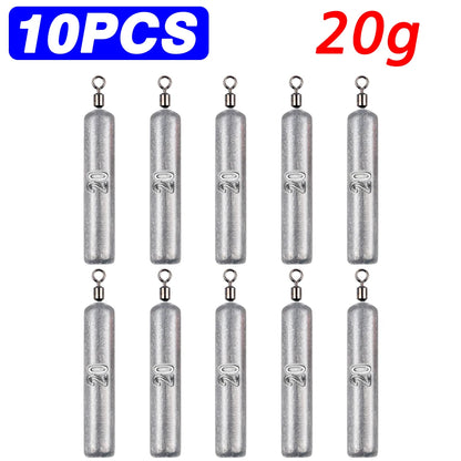 Fishing Weight 10PCS 3.5g 5g 7g 10g 14g 20g Tube Bullet Quick Rod Jig Head Casting Metal Tackle Kit Pesca Tool Plumb Pendant