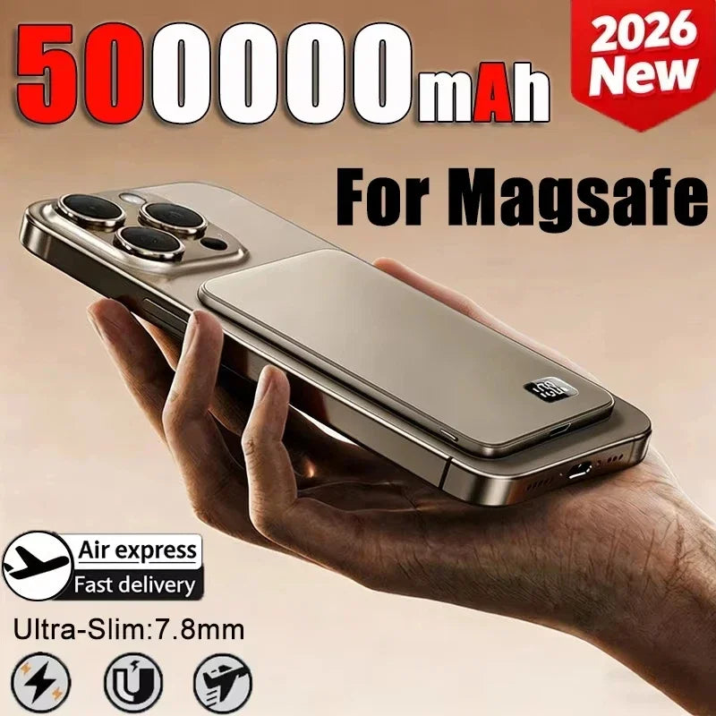 Lenovo Ultra-thin 500000mAh Mobile Power Bank For iPhone Xiaomi For MagSafe Magnetic Wireless Fast Charge Portable LED Display