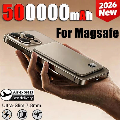 Lenovo Ultra-thin 500000mAh Mobile Power Bank For iPhone Xiaomi For MagSafe Magnetic Wireless Fast Charge Portable LED Display