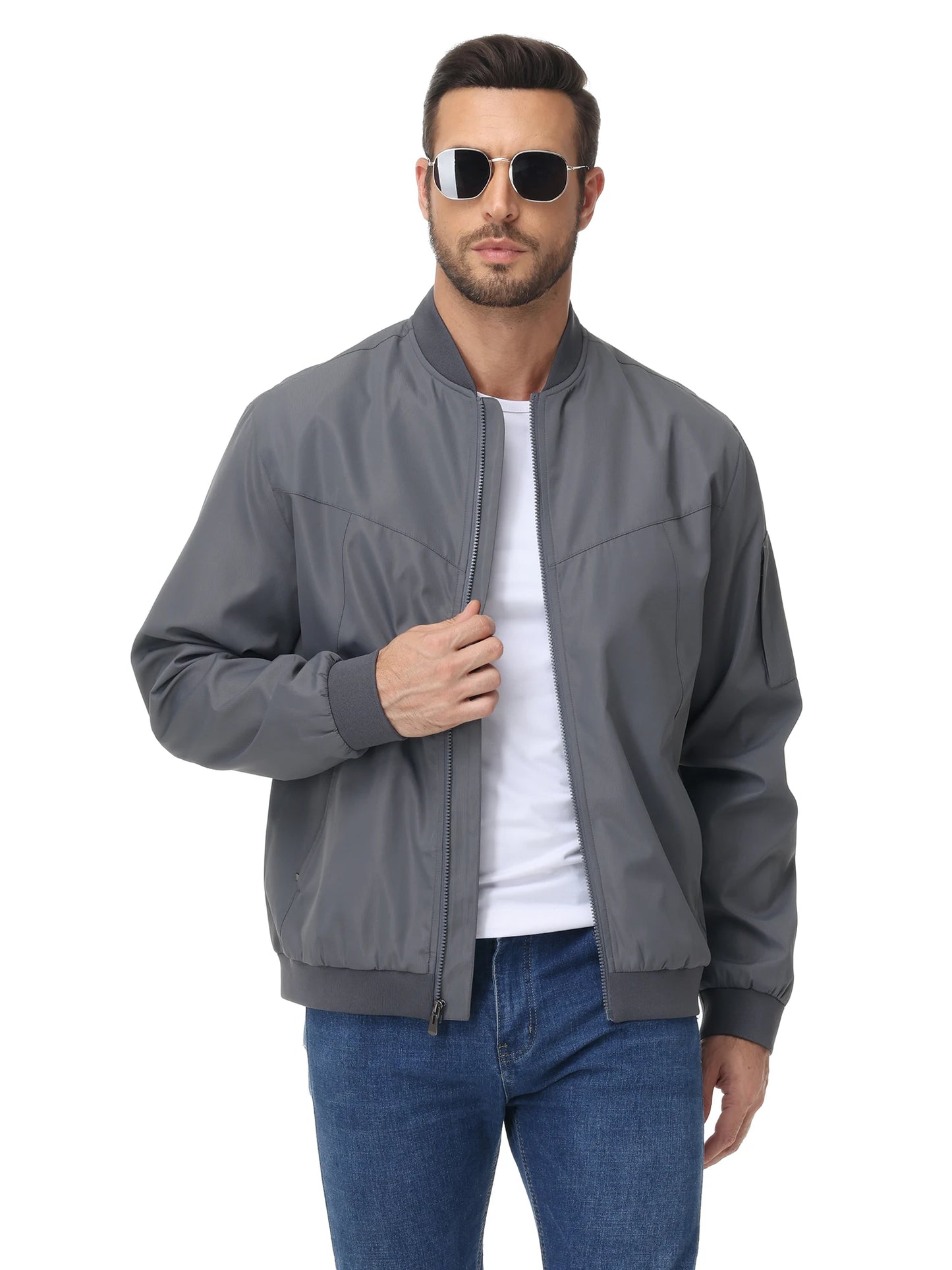 Men's Lightweight Windbreaker Jacket Causal Fashion Stylish BaseBall Coat with Side Inner Pocket for Work Golf Fishing