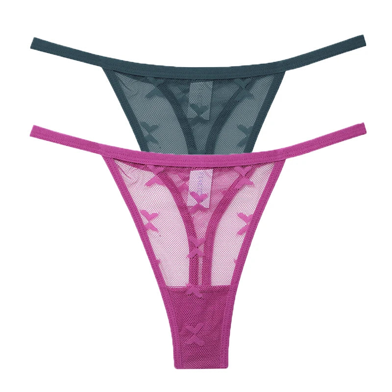 2PCS/Set Mesh G-String Women's Panties Transparent Underwear Women Seamless Thong Female Underpants Intimates Lingerie S-XL