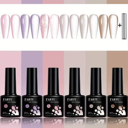 TARTU 6pcs 8ml Cat Eye Gel Nail Polish Set, 6 Colors Gel Polish Kit, Soak Off for Uv/Led, for Salon and Nail Art DIY At Home