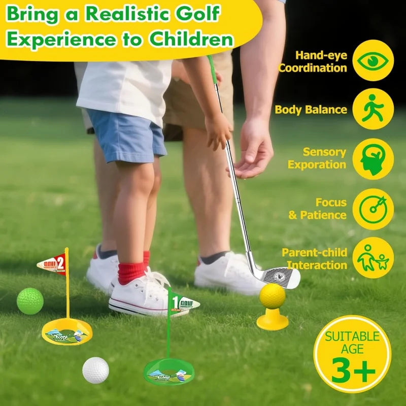 Upgraded Kids Golf Set With  Automatic Golf Returner 3 Clubs Putting Mat Mini Golf Games For Outdoor Sports Party Toy Gift