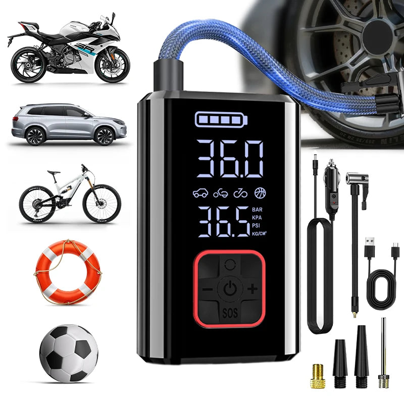 Trådlös Luftpump 150PSI – Portabel Däckpump för Bil, Cykel & Motorcykel, USB-utgång, Nödström