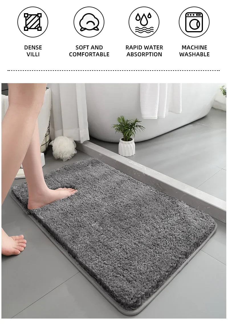 Rounded and thickened bathroom floor mat, bathtub absorbent mat, plush material, anti slip foot mat, entrance door mat, bathroom