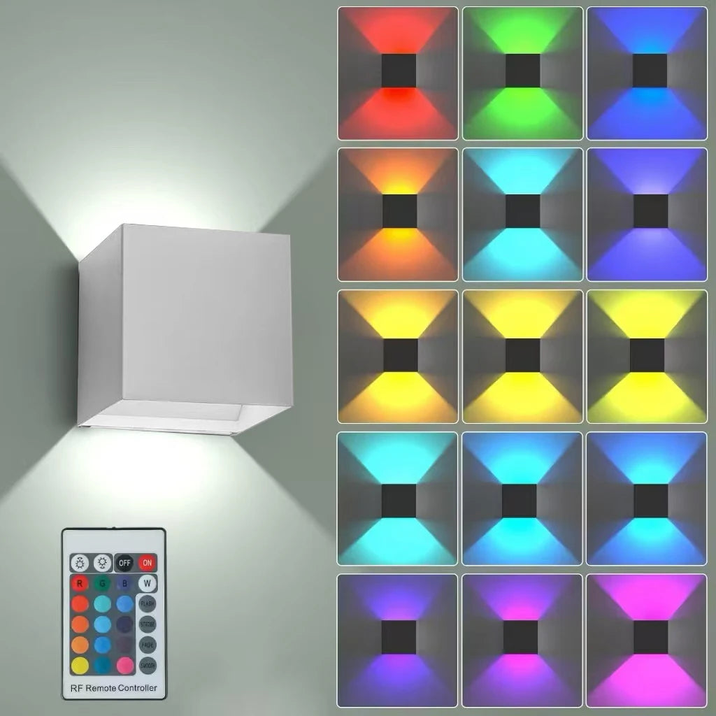 RGB LED Vägglampa 3W – Fjärrstyrd, Upp & Ner Ljus, Aluminium, Inomhus, Svart/Vit