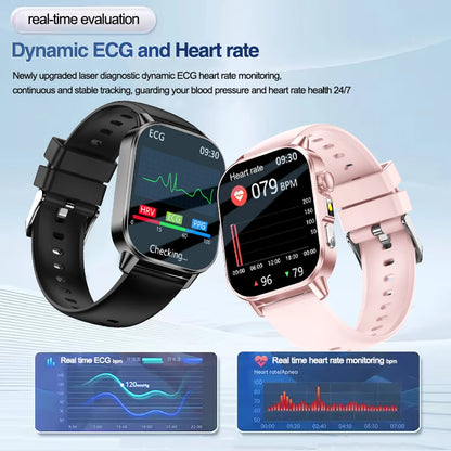 2026 ECG+PPG Daily Health Smart Watch Men Blood Fat Uric Acid Heart Rate Blood Oxygen Bluetooth Call Wellness Tracker Smartwatch