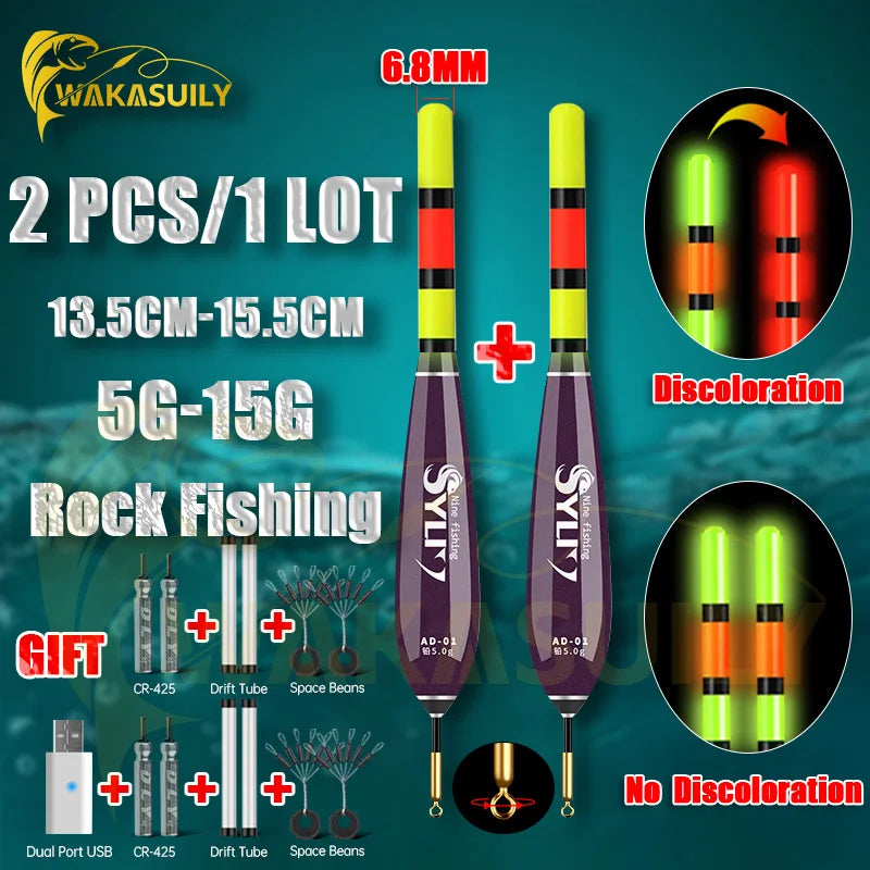 New 2Piece Short Footed Rock Fishing Float 5.2MM Night Light Float Sensing Color Changing Tail/Constant Brightness Tail Optional