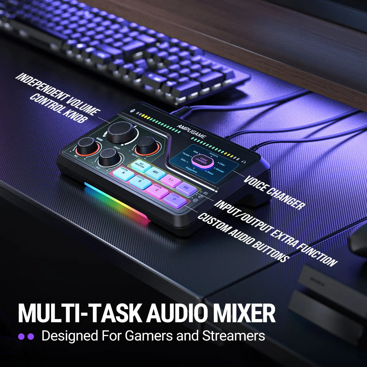 FIFINE SC8 Ljudmixer med RGB-belysning och röstväxlare