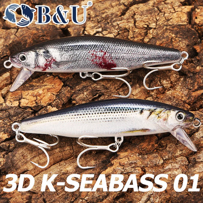 B&U Sinking Sea Fishing Minnow Lure  Long Cast Hard Bait with Sharp Treble Hooks, Saltwater Lures for Sea Bass Pike