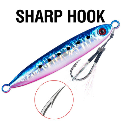 6Pcs Metal Jigging Lure 10-100g Slow Sinking Casting Bait 3D Eyes Luminous with Assist Hooks for Sea Fishing