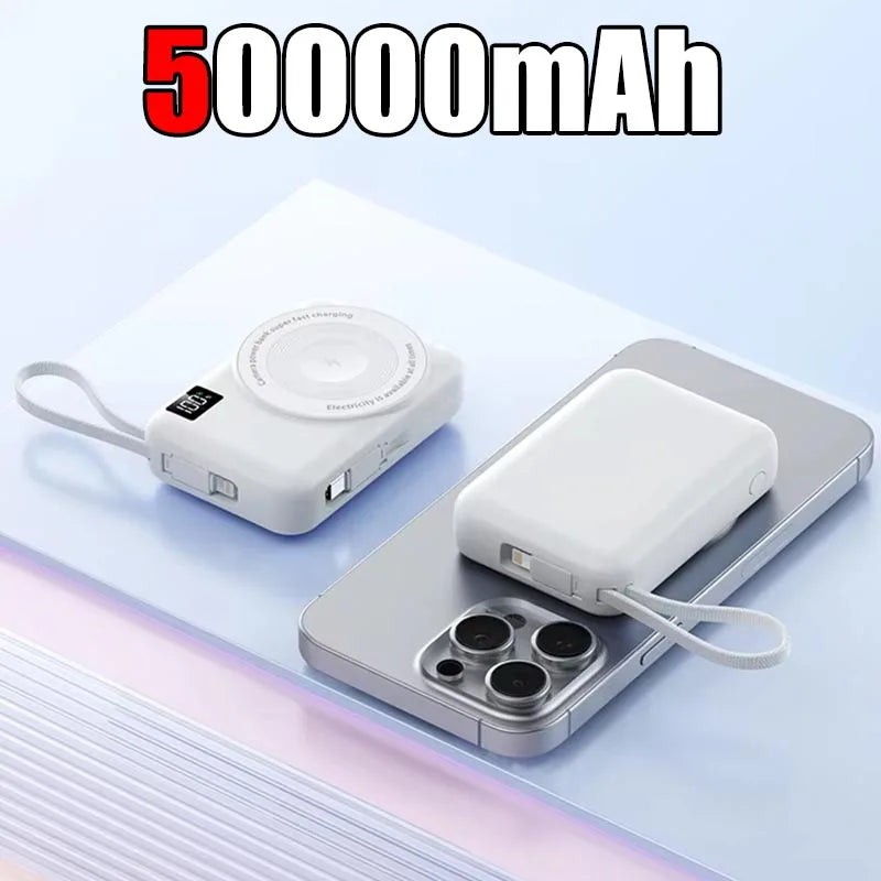 Lenovo 50000mAh Magnetic Power Bank Fast Charging Built-in Cable For Apple Watch Mobile Phone Wireless Compact Mobile Power Bank
