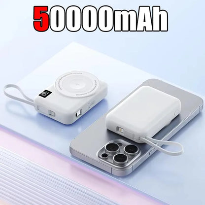 Lenovo 50000mAh Magnetic Power Bank Fast Charging Built-in Cable For Apple Watch Mobile Phone Wireless Compact Mobile Power Bank