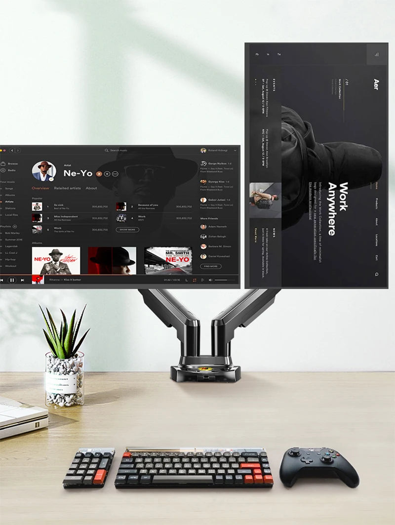 New NB F160 Gas Spring Desktop 17'-27' Dual Monitor Holder Arm With 2 USB3.0 Monitor Mount Bracket Load 2-9 Kg Each Arm