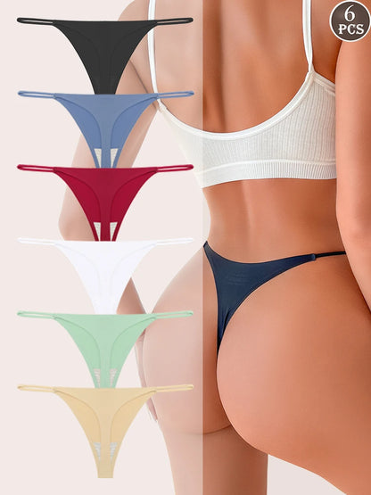 6PCS Seamless Thong Women Invisible Thin Strap Low Waist High Stretch Flexibility Panties Sexy Underwear Ladies Briefs T-back