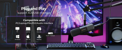 NearStream USB XLR Kondensatormikrofon med Bomarm Set för Streaming Podcast Studio