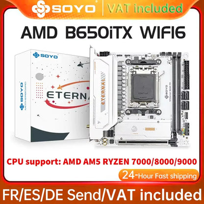 SOYO Motherboard AMD B650ITX Ryzen AM5 DDR5 Supports CPU 7000 8000 9000 Processors Pcie5.0x16 Pcie4.0x4 M.2 ARGB WIFI6