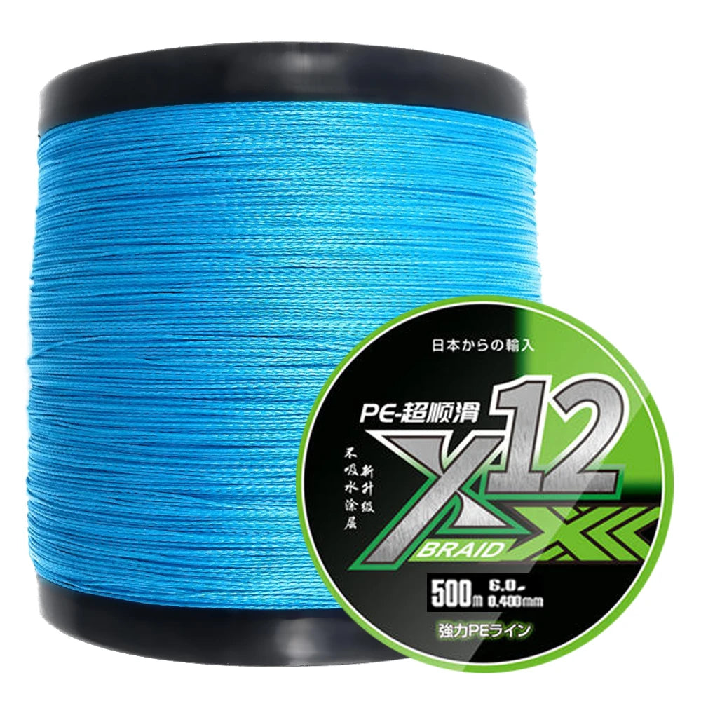 X12 Carp Fishing Line 300M 500M 1000M 12 Strands Braided Japan Multifilament PE Wire Super Strong Durable Smooth Tackle