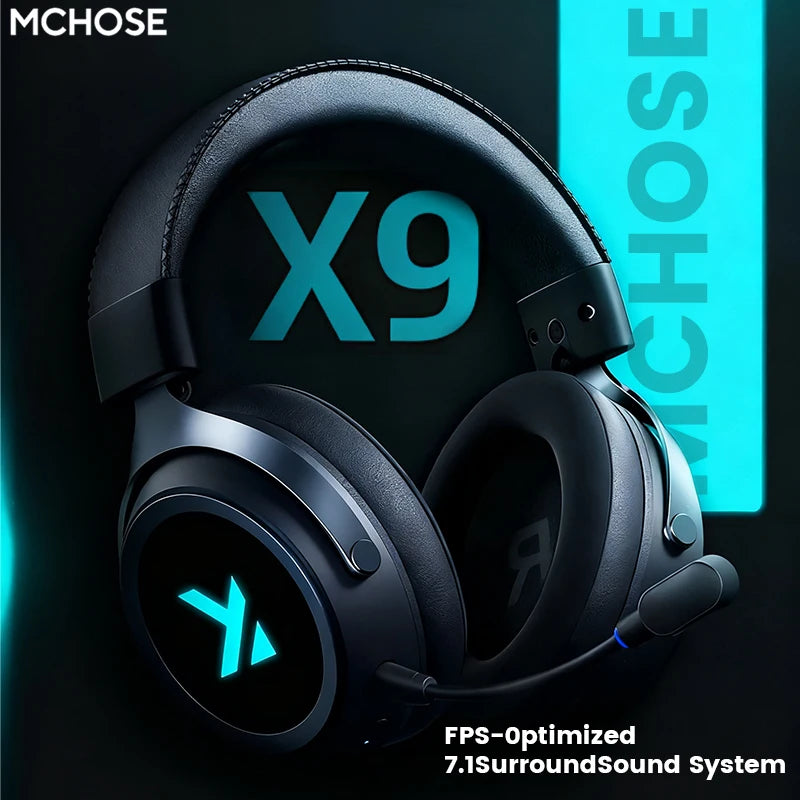 MCHOSE X9 Wireless Headworn Game 7.1 Headset Bluetooth 2.4G Three Mode 53mm Aluminum Foil Polymer Diaphragm ESports Gift Headset