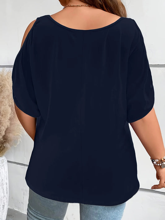 Dam Plus Size Cold Shoulder T-shirt 2026 – Lös Passform Urskärning Casual Sommar 11 Färger 1XL–5XL