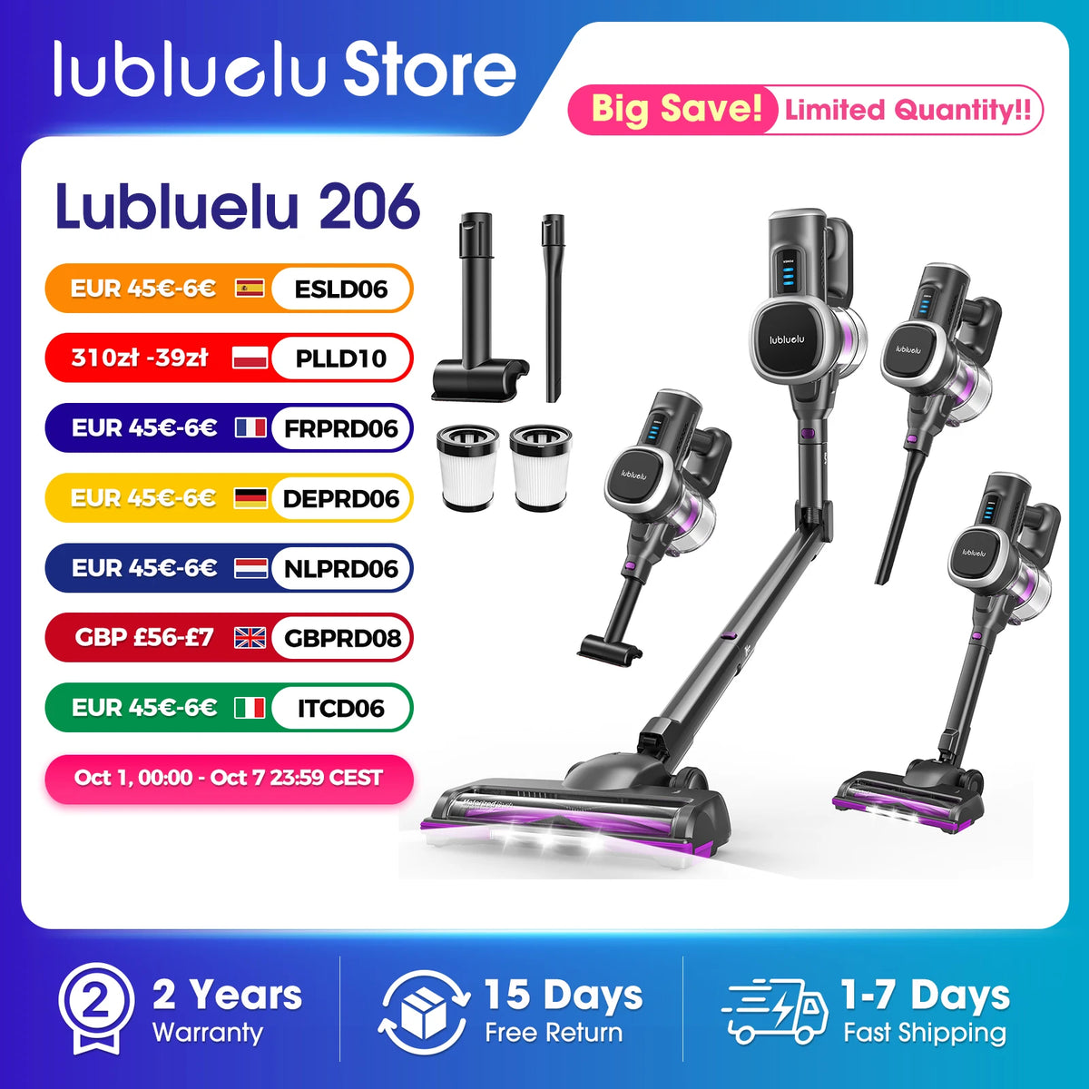 Lubluelu 206/P5 Sladdlös Dammsugare
