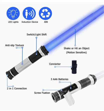 Lightsaber 2 In 1 RGB Adjustable Light Saber Toys Children Double Switch Sword Toys For Boys Luminous Gifts Light Saber