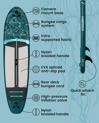 EGGORY Uppblåsbar SUP-bräda – Ca 335 cm, 7 Designs, Komplett Set, Skickas från Tyskland