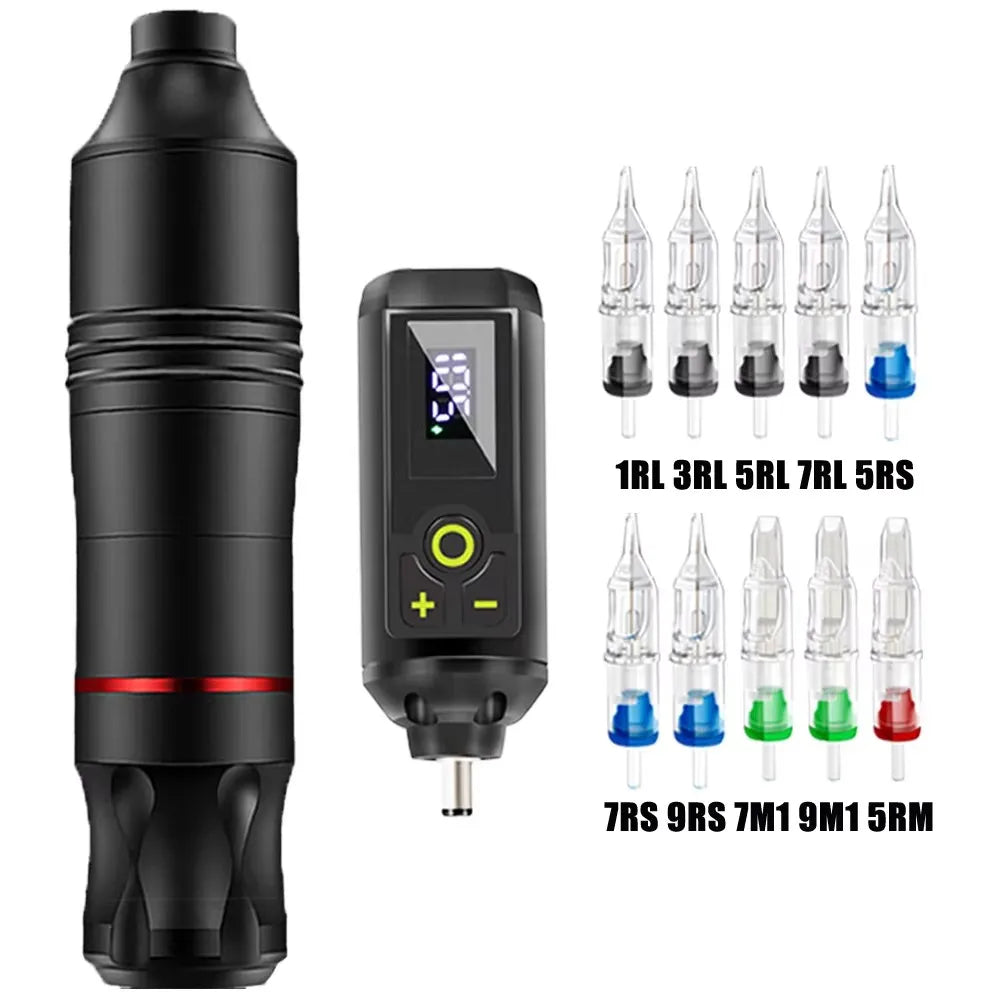 Wireless Tattoo Pen Kit Rotary Tattoo Pen Kit with Wireless Power Supply Cartridge Tattoo Needles for Tattoo Beginners Kits