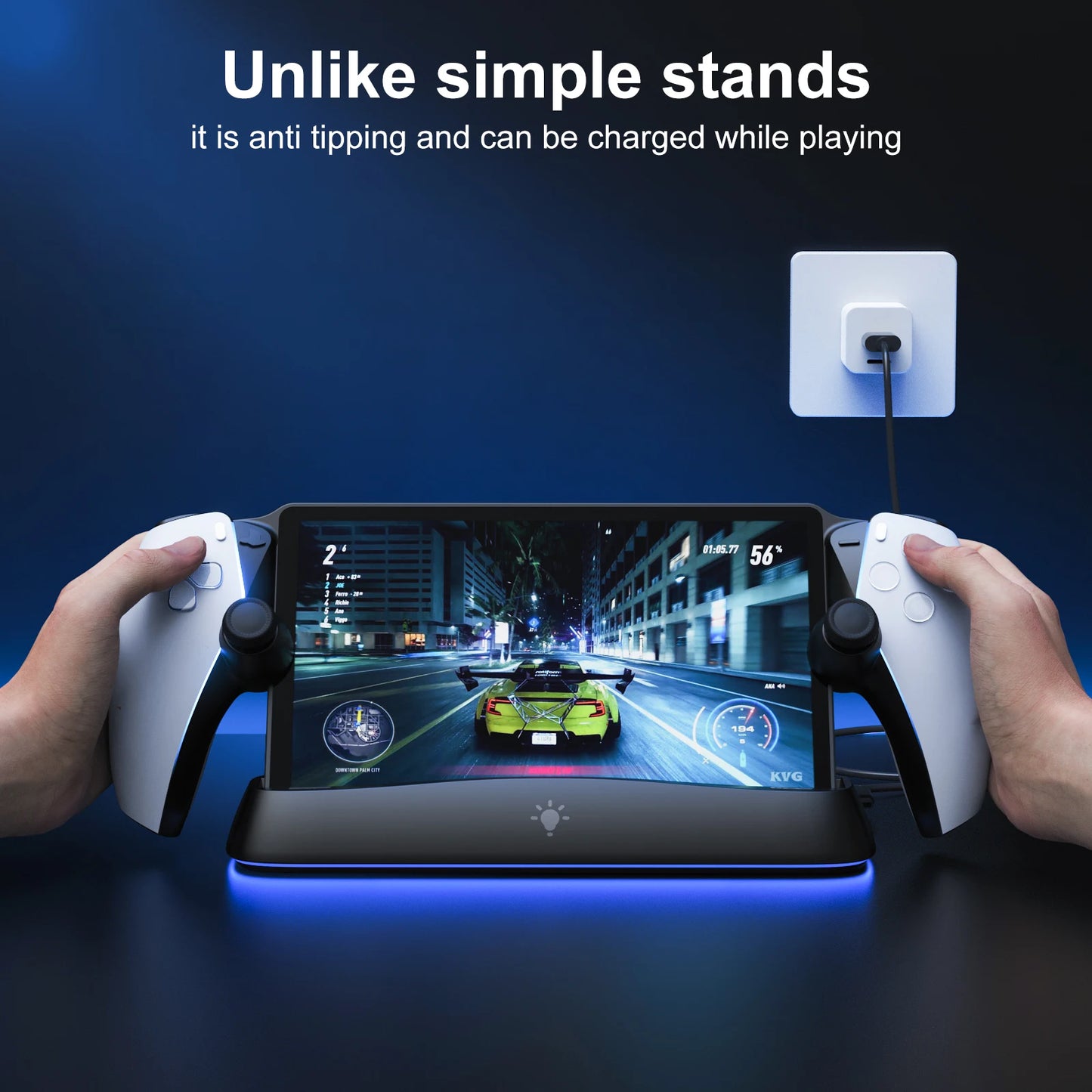 HONCAM Auto Align Charging Dock for PlayStation Portal 7 RGB Light Modes Portable Dock Station with USB-C Charging Cable