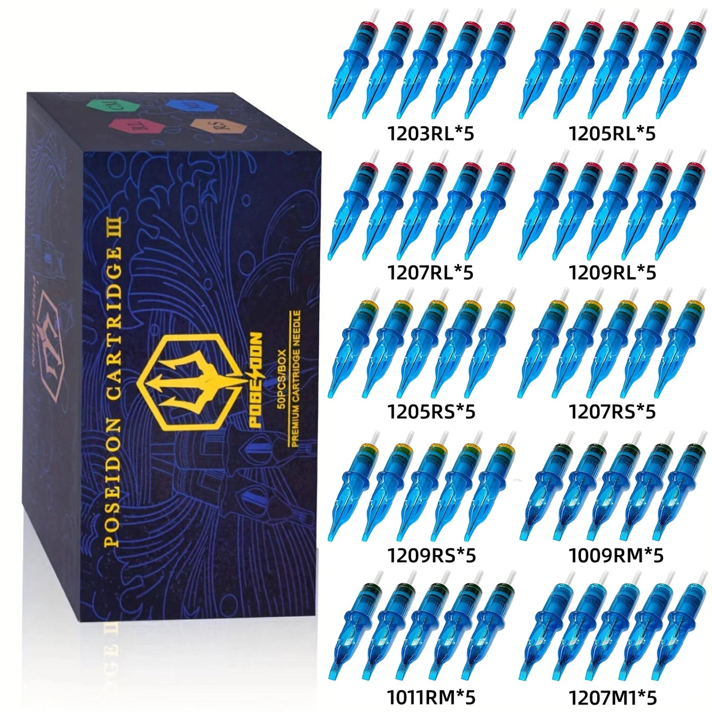 POSEIDON PRO MAX 50PCS Mixed Professional Tattoo Cartridge Needles with Membrane Safety Cartridges Disposable Tattoo Needle
