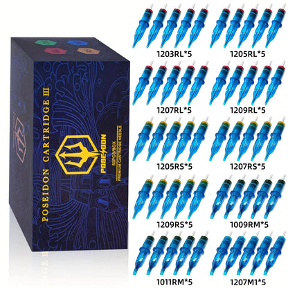 POSEIDON PRO MAX 50PCS Mixed Professional Tattoo Cartridge Needles with Membrane Safety Cartridges Disposable Tattoo Needle