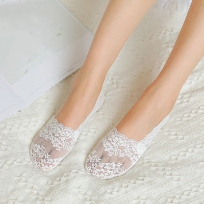Women Socks Summer Thin Breathable Silicone Non-slip Invisible Lace No-show Boat Sock Transparent JK Fashion Casual Low Cut Sock