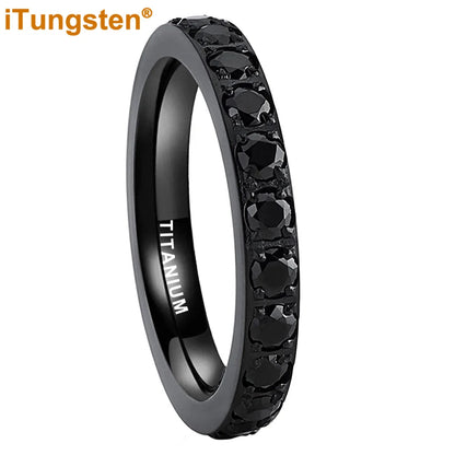 ITungsten 2/3/4mm Men Women Titanium Princess Cubic Zirconia CZ Inlay Ring Nice Eternity Engagement Wedding Band