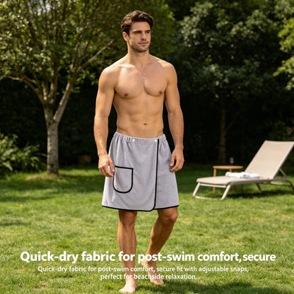 1Pcs Men's Quick Dry Bath Skirt 15.7x55.1in Sport Towel Wrap Adjustable Hands Free for Gym Swimming Sauna Changing Room Fitness
