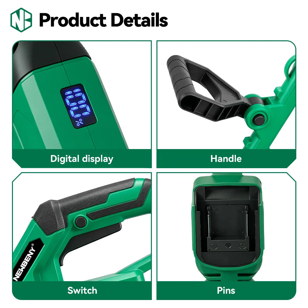 NEWBENY 3-i-1 Trådlös Borstlös Gräsklipparé Trimmer Såg 21V – Makita-kompatibel LED-display Förlängningsbar Trädgård 2026