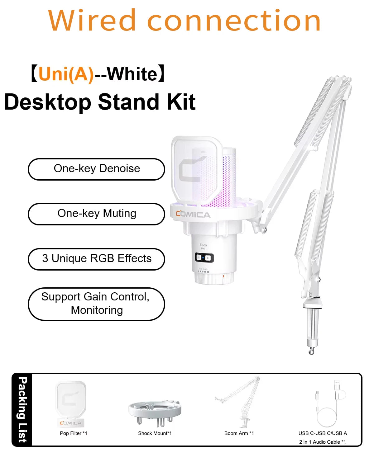 COMICA Ejoy UNI Wired USB Gaming Microphone with Noise Cancellation/RGB for PC Smartphone,Condenser Mic for Streaming Podcasting