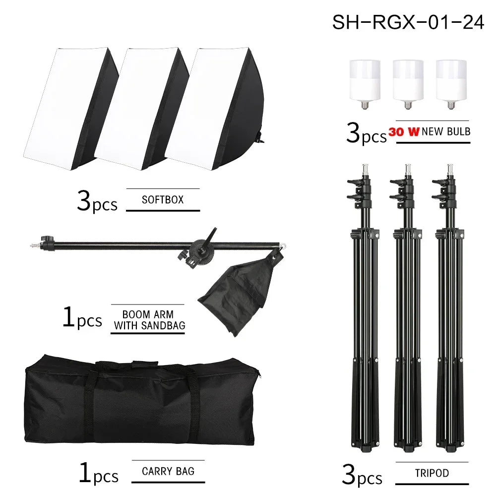 SH 1pc-3Pcs Photography 50x70CM Softbox Lighting Kits Professional Light System With E27 Photographic Bulbs Photo Studio