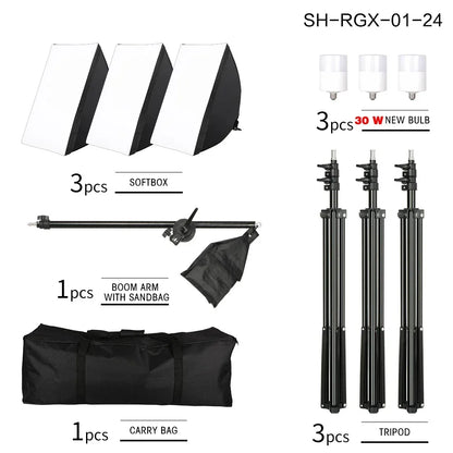 SH 1pc-3Pcs Photography 50x70CM Softbox Lighting Kits Professional Light System With E27 Photographic Bulbs Photo Studio