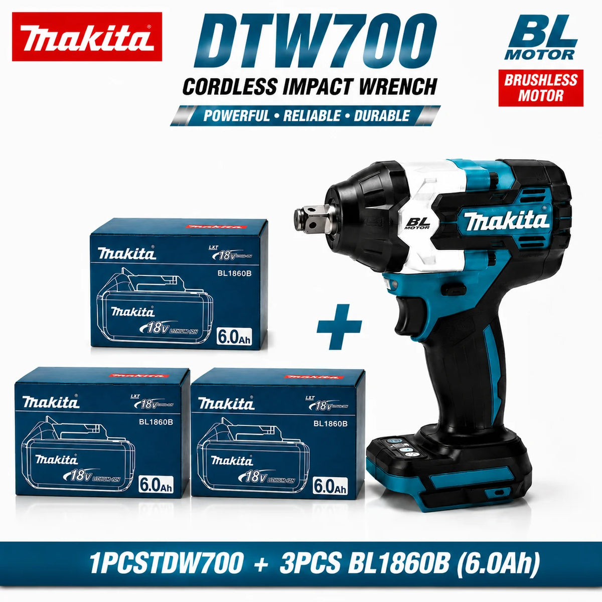 Makita DTW700 18V Kolborstfri Mutterdragare med 6.0Ah Batteri