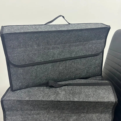 Bagagerumsorganizer i Filt – Vikbar Förvaringslåda för Bil, 50×15×24cm, Svart/Grå