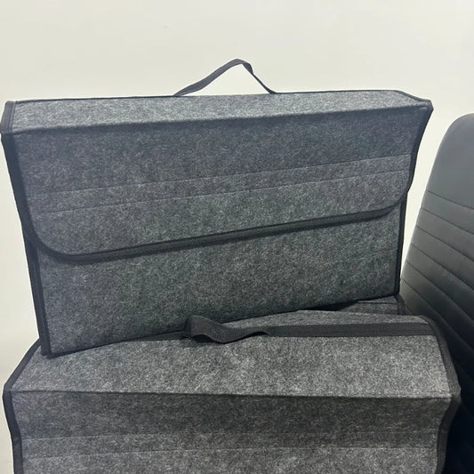 Bagagerumsorganizer i Filt – Vikbar Förvaringslåda för Bil, 50×15×24cm, Svart/Grå