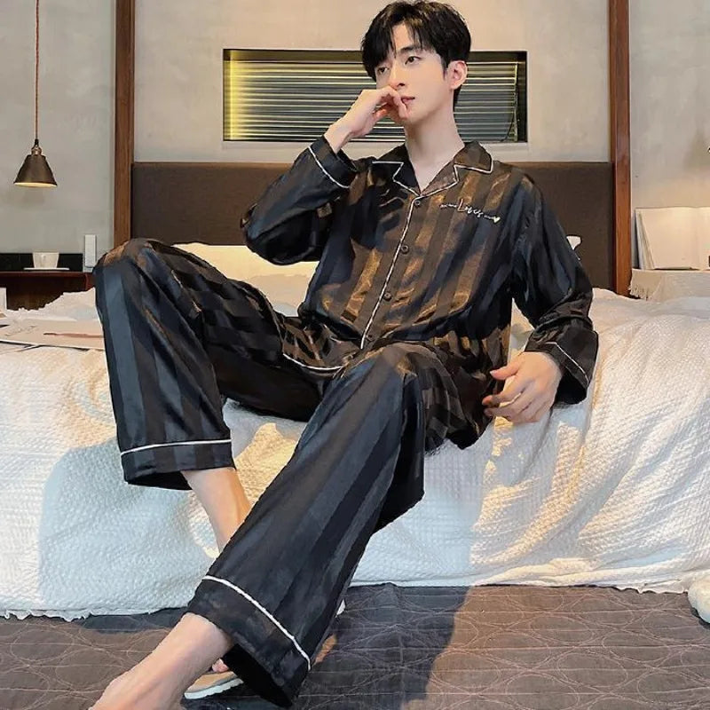 Herr Pyjamas Set Vår & Höst – Långärmad Ledig Enfargad Molnbomull 2-delad, 9 Färger L–3XL