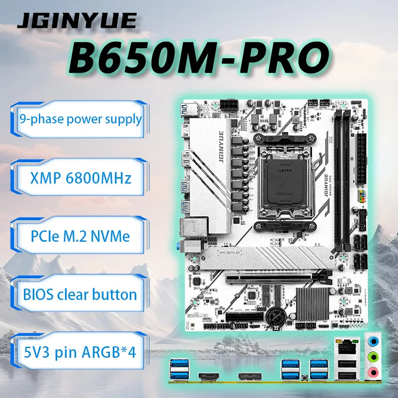 JGINYUE B650M PRO  AM5 Motherboard M-ATX For AMD® Ryzen7000/8000/9000 Series DDR5 MAX 64GB RAM M.2 Slot*2 PC computer