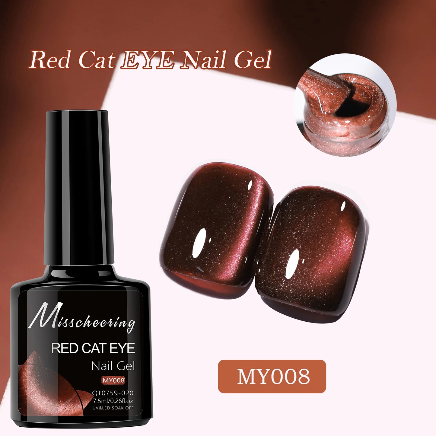 Red Cat Eye Gel Nail Polish Magnetic Glitter Holographic Red Ruby Christmas Polish Reflective Jelly Translucent UV Gel Manicure