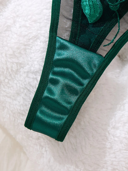 Green French-style Floral Embroidery Lace Lingerie Set,Sexy and Soft Steel-Bra-Cup Supportive Bra,Valentine's Day Party ZA824031