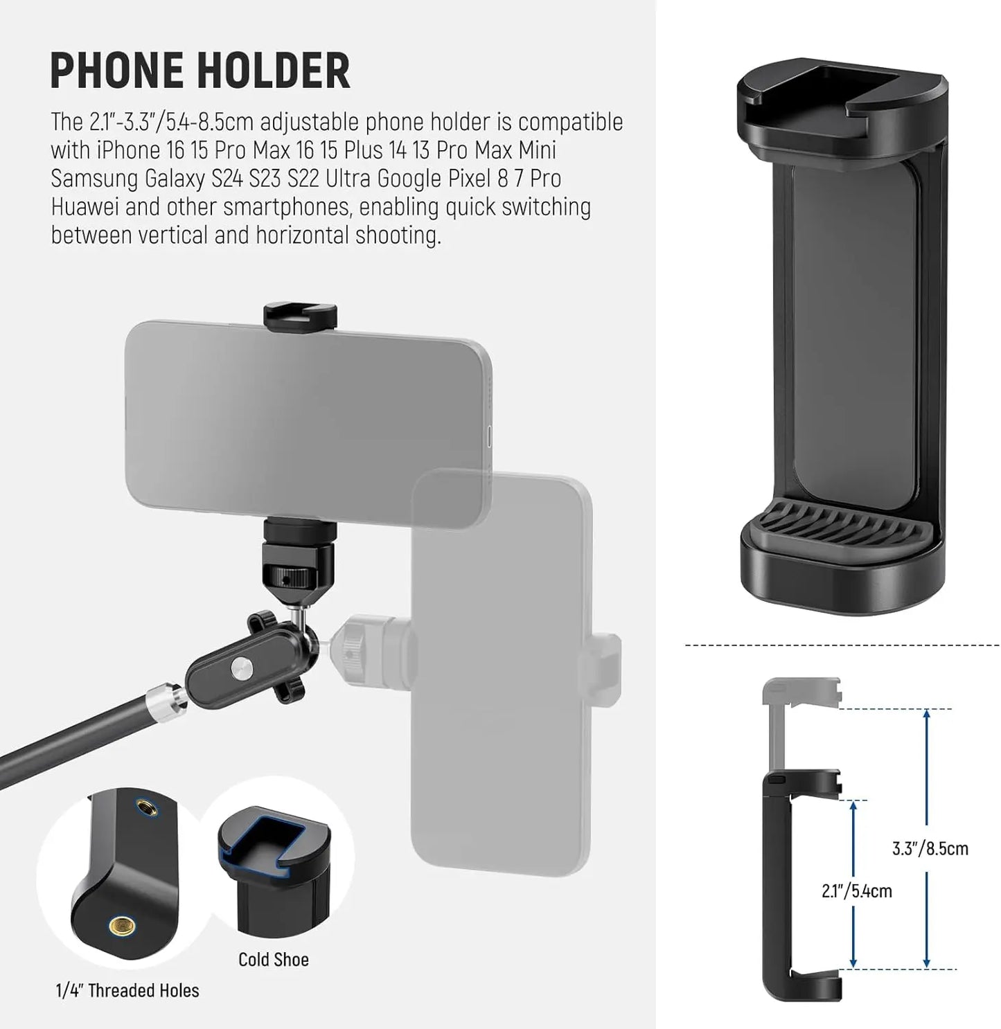 NEEWER 30" Articulating Magic Arm with Super Clamp/Action Cam Mount/Phone Holder For GoPro iPhone DSLR Webcam Microphone