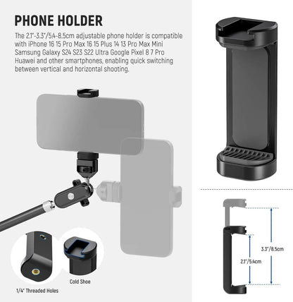 NEEWER 30" Articulating Magic Arm with Super Clamp/Action Cam Mount/Phone Holder For GoPro iPhone DSLR Webcam Microphone